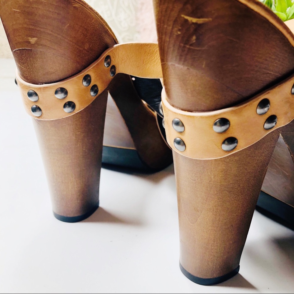 VERA WANG LAVENDER wooden platform leather heels - Picture 9 of 10